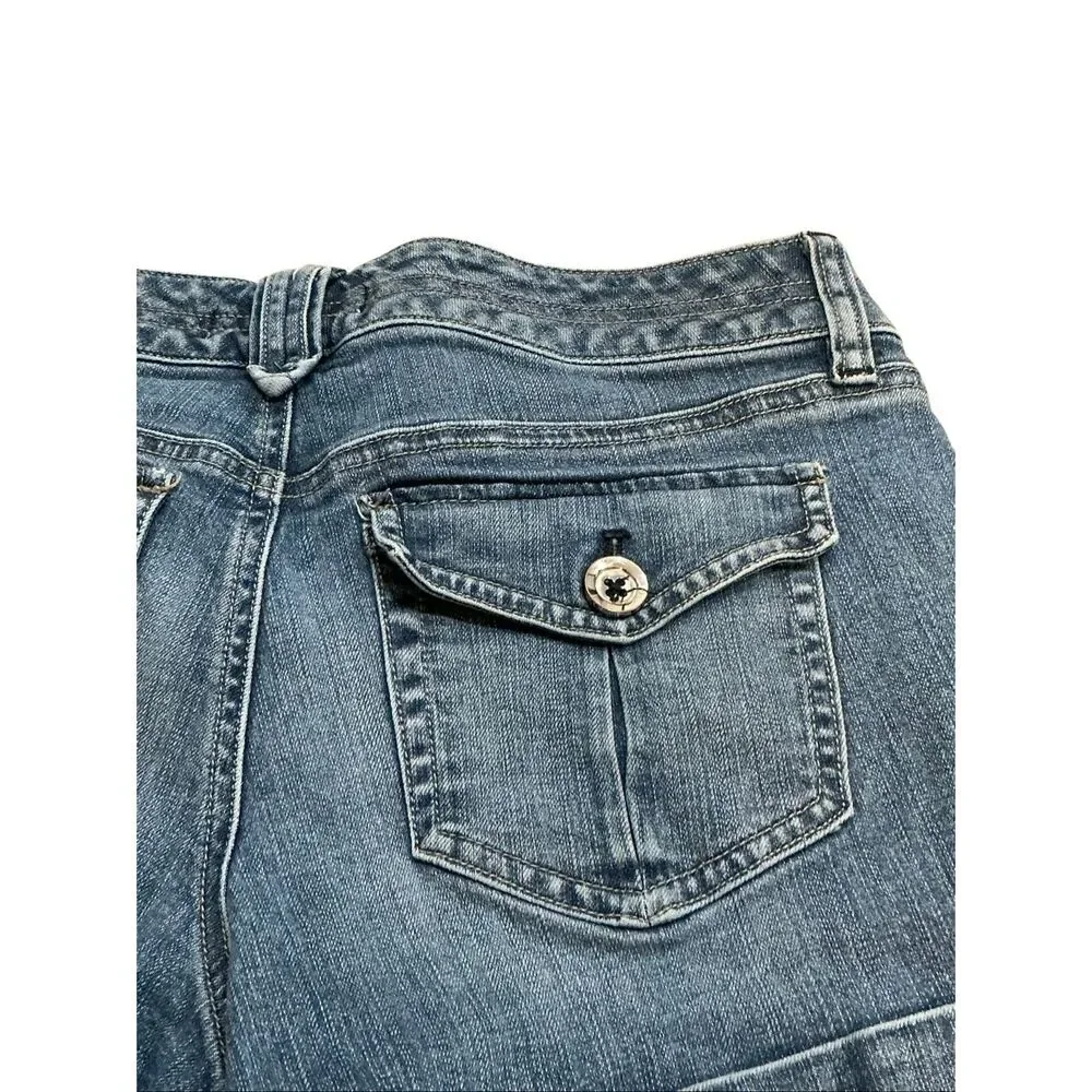 White House Black Markey WHBM Women's Size 2 Blanc Blue Cuffed Hem Shorts